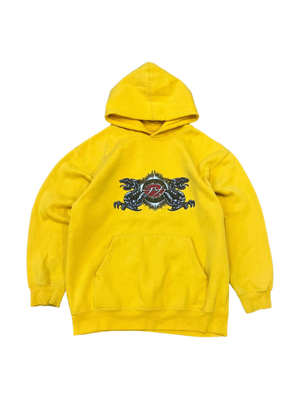 Vintage Y2K Mecca Hoodie Chrome Dragons Sz Medium Skater Graphic Yellow
